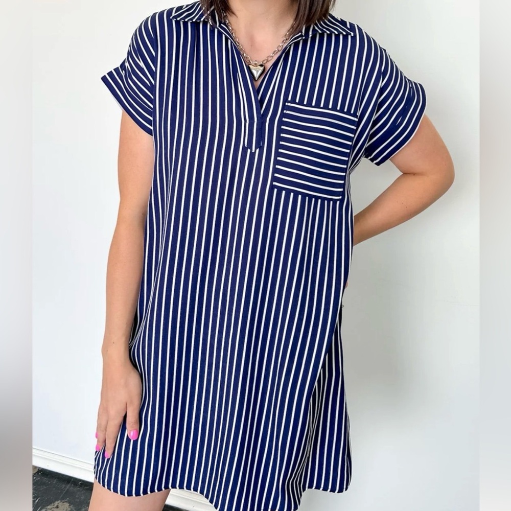 She + Sky Navy and White Striped Mini Dress- NWT